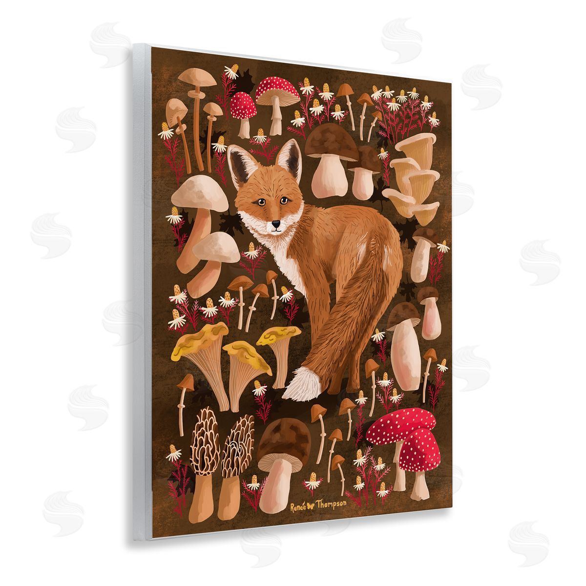 Renee Thompson Fox & Cottage Mushrooms Wooden Wall Plaque Art Print