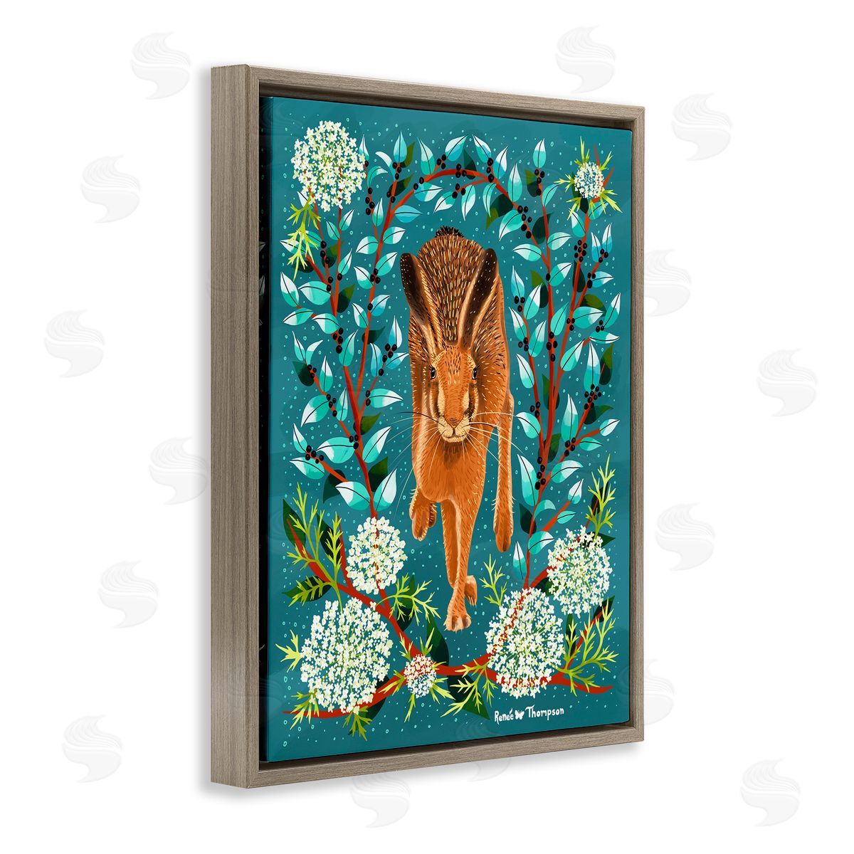 Renee Thompson Hare & Huckleberries Brown Floating Frame Canvas Wall Art Print