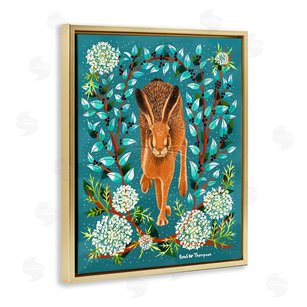 Renee Thompson Hare & Huckleberries Gold Floating Frame Canvas Wall Art Print