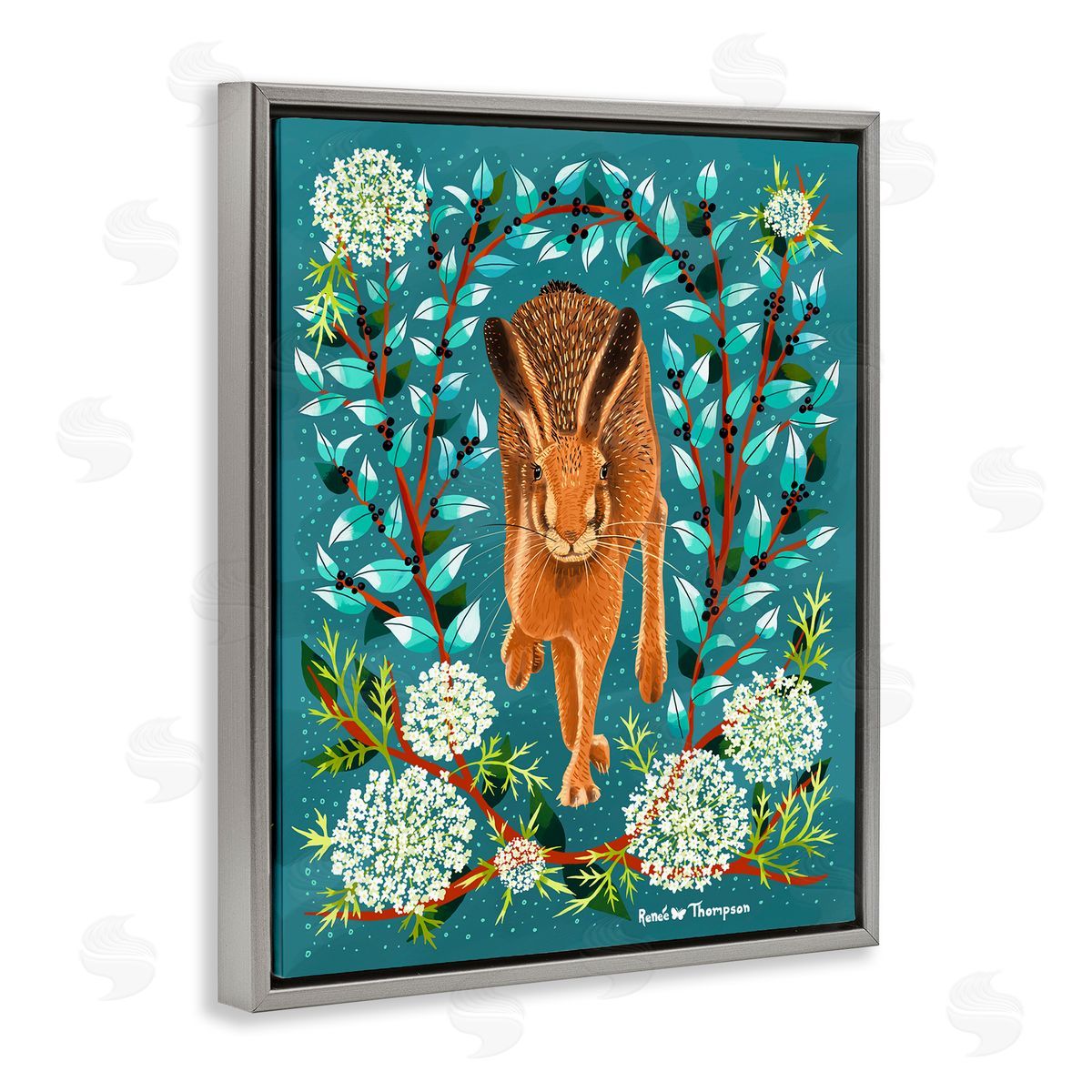Renee Thompson Hare & Huckleberries Gray Floating Frame Canvas Wall Art Print