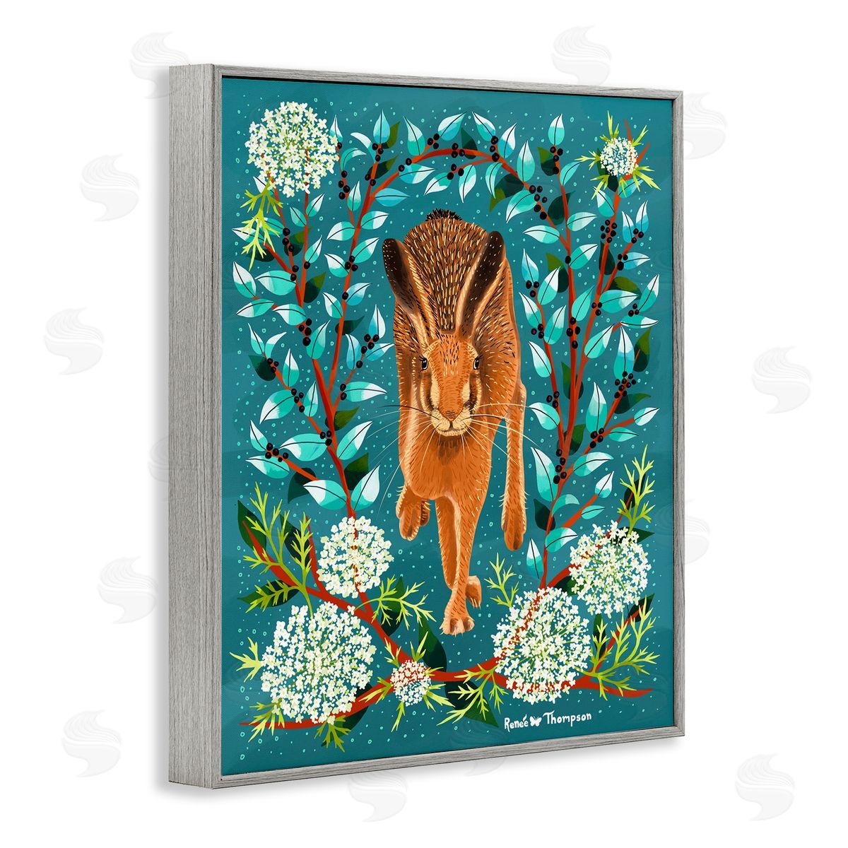 Renee Thompson Hare & Huckleberries Gray Framed Giclee Wall Art Print