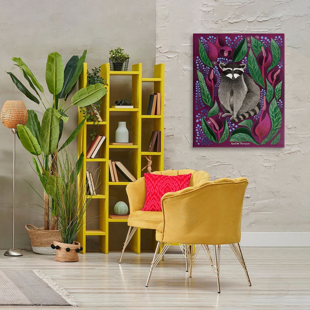 Renee Thompson Raccoon & Cabbage Leaves Canvas Wall Art Print in Room
