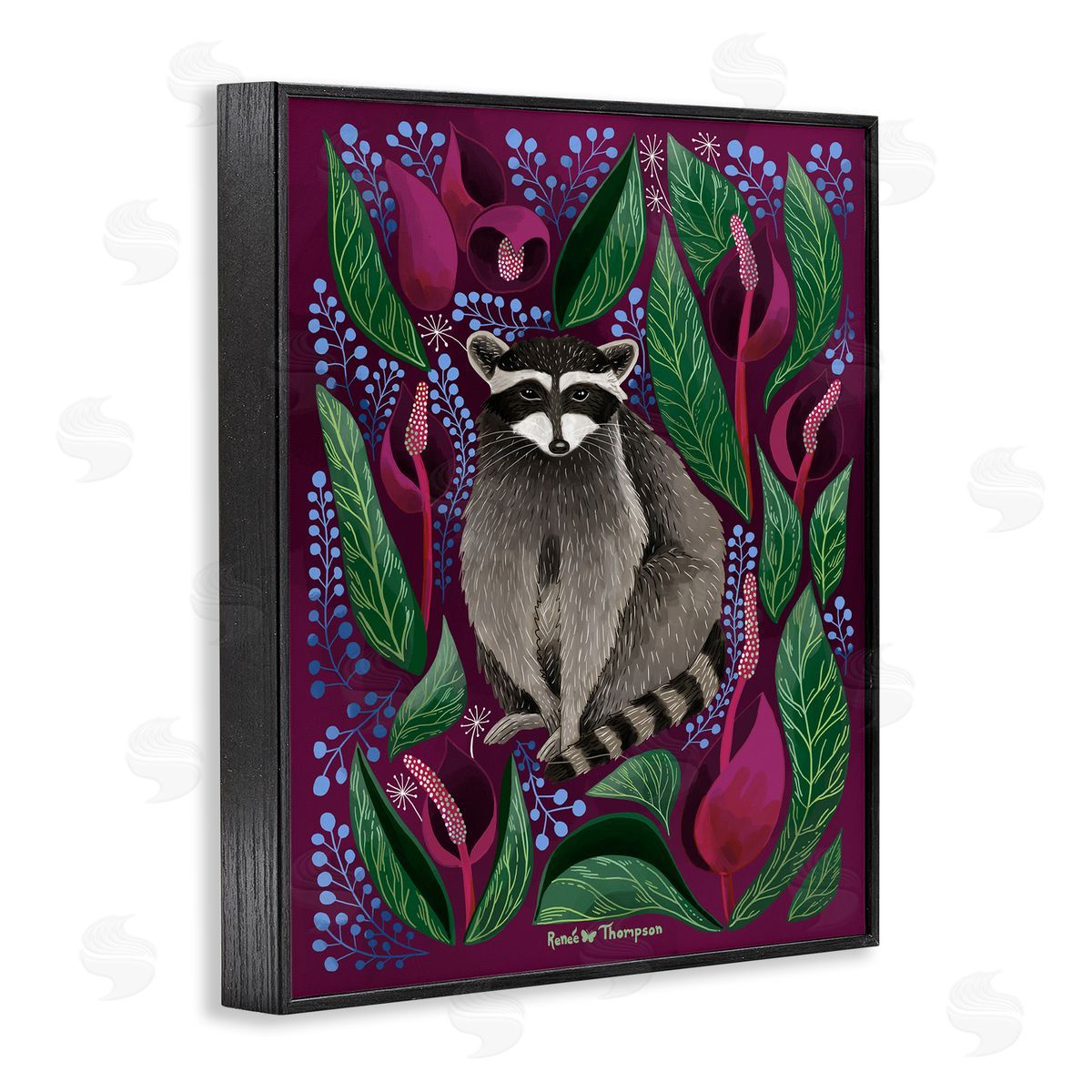 Renee Thompson Raccoon & Cabbage Leaves Black Framed Giclee Wall Art Print
