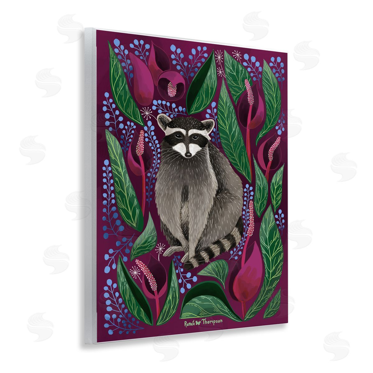 Renee Thompson Raccoon & Cabbage Leaves Wooden Wall Plaque Art Print