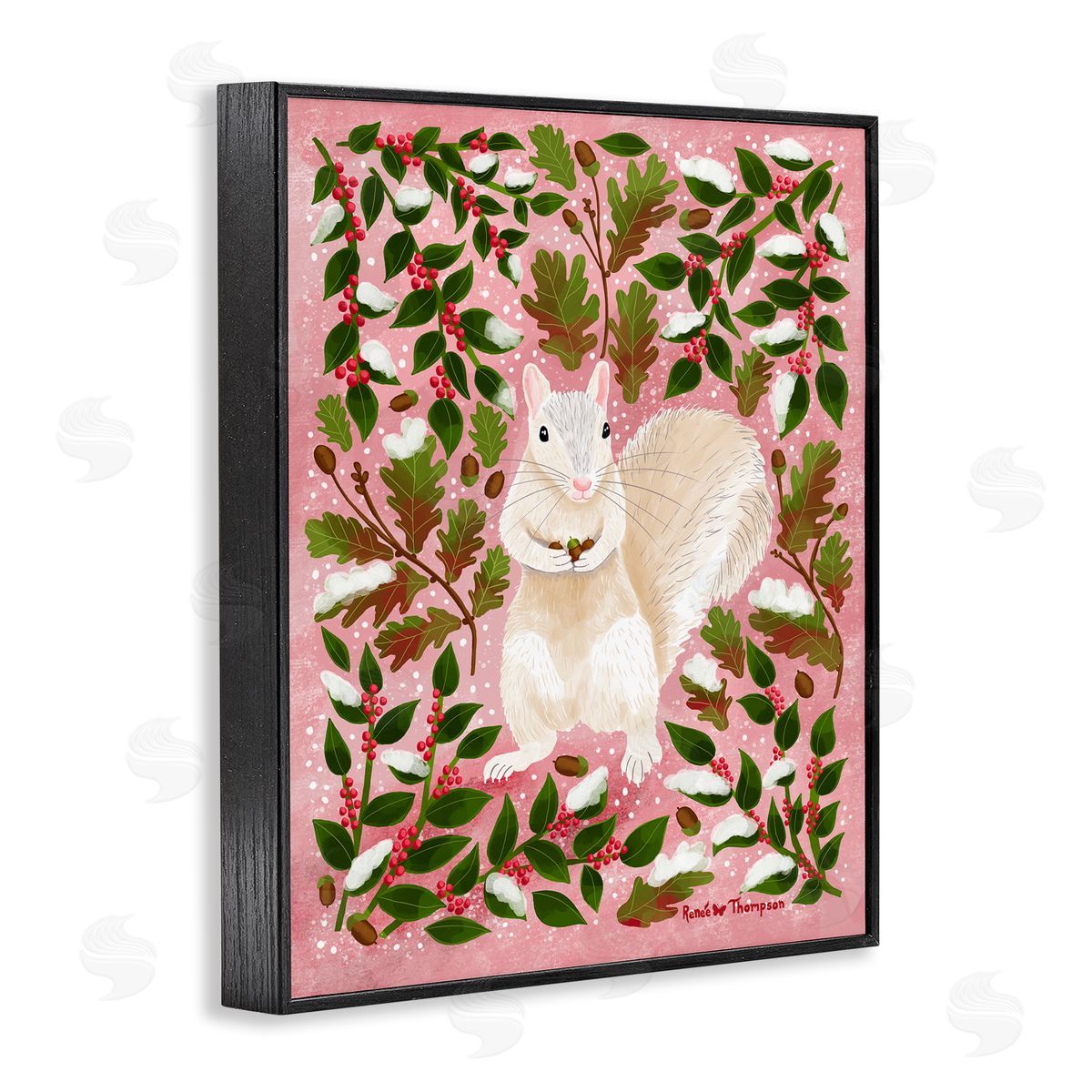 Renee Thompson Squirrel & Winter Holly Black Framed Giclee Wall Art Print