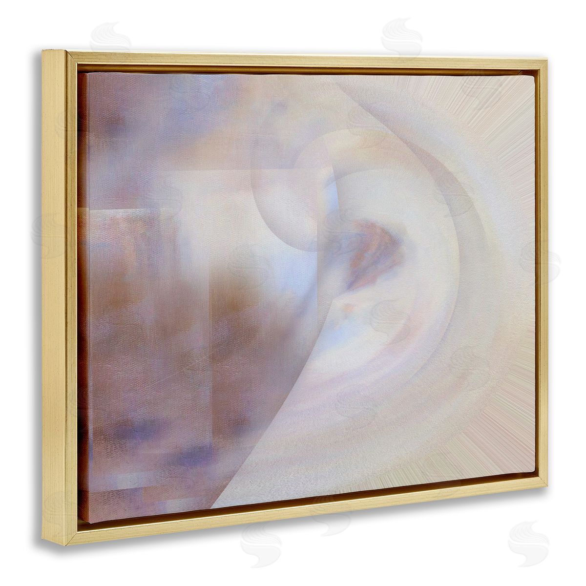 Noah Bay Faded Beige Abstraction Gold Floating Frame Canvas Wall Art Print
