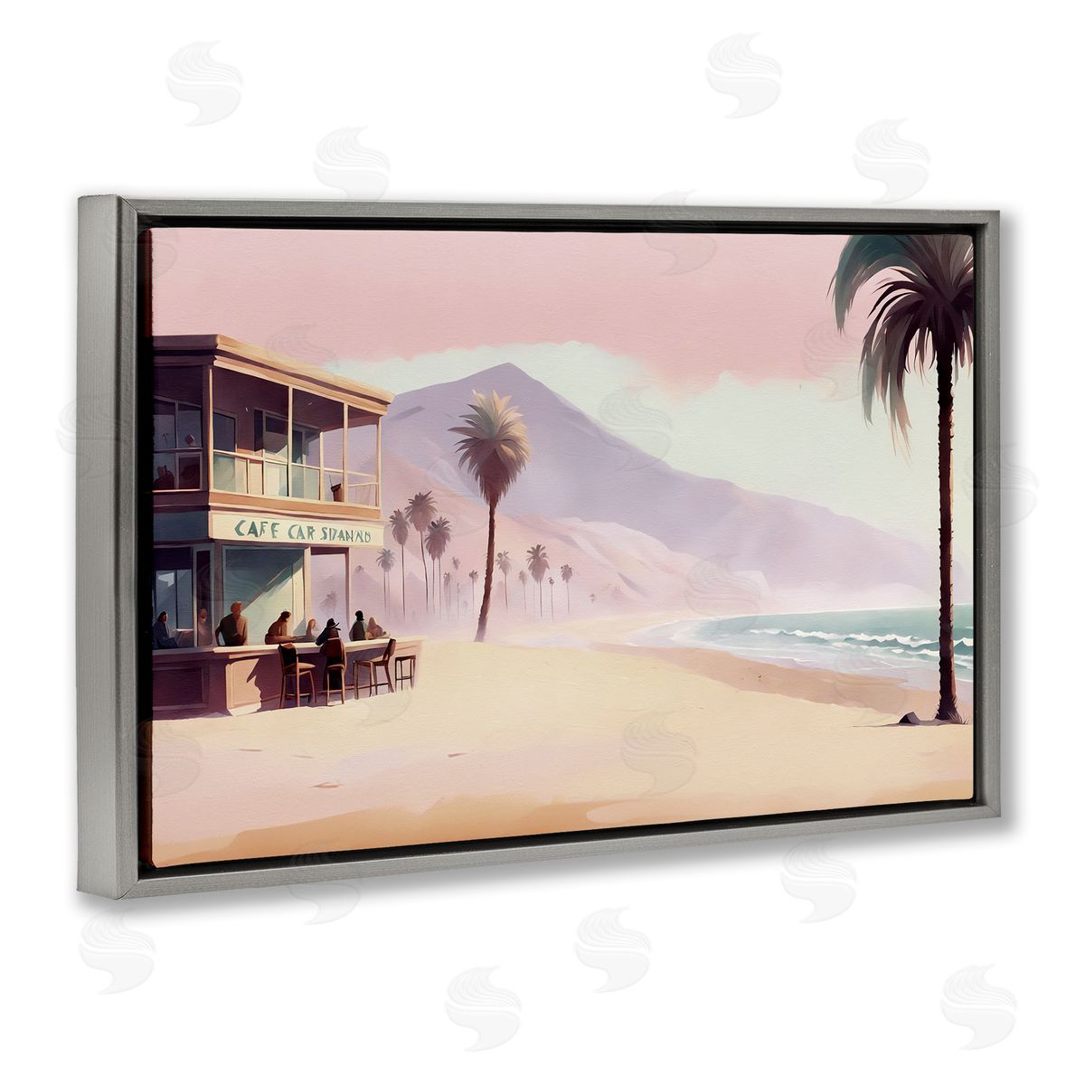 Noah Bay Café at Head Of Bay Gray Floating Frame Canvas Wall Art Print
