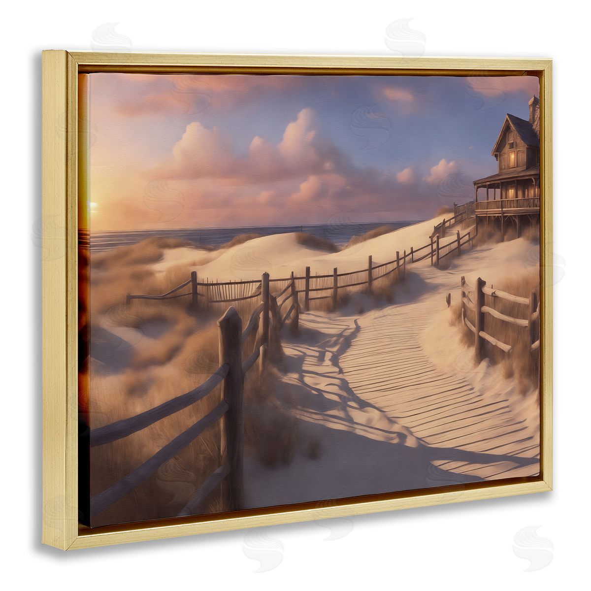 Noah Bay Hampton Dunes Landscape Gold Floating Frame Canvas Wall Art Print
