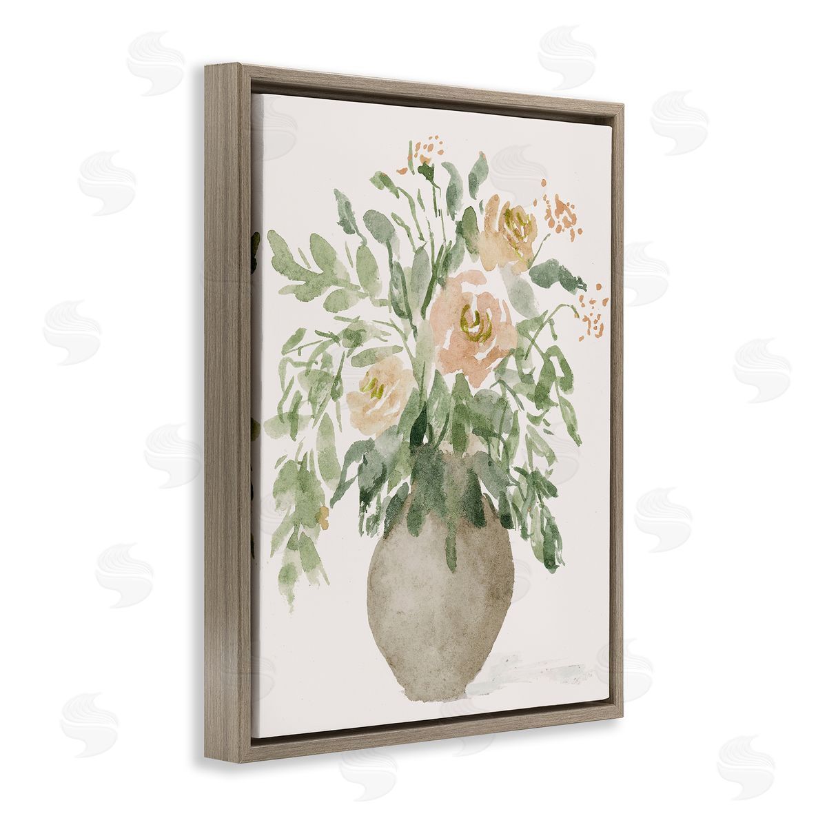 Lucille Price Peach Roses Bouquet Brown Floating Frame Canvas Wall Art Print