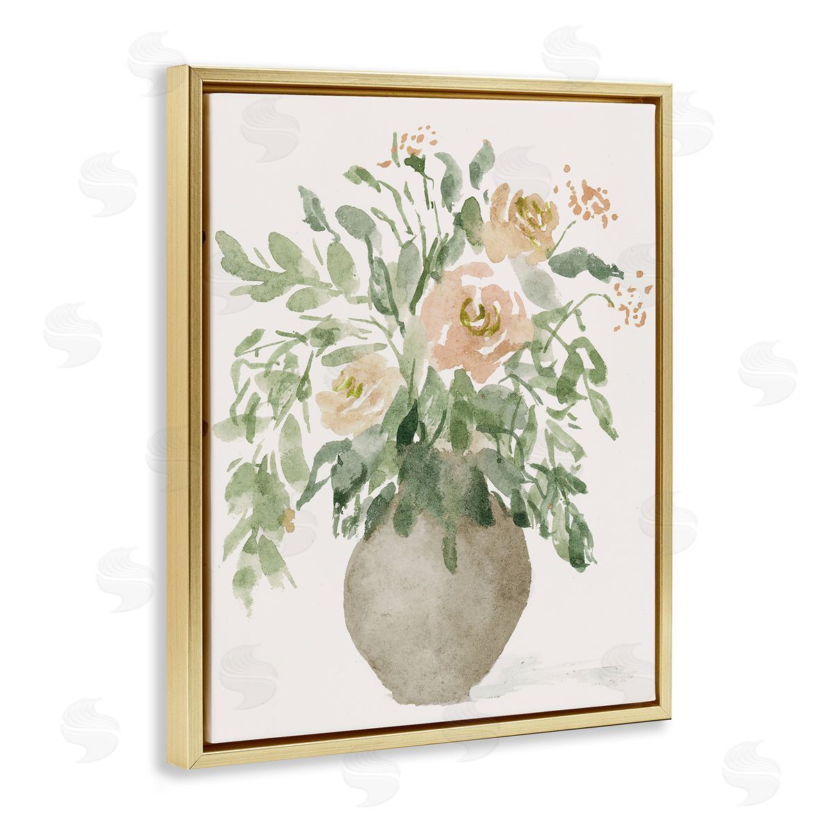 Lucille Price Peach Roses Bouquet Gold Floating Frame Canvas Wall Art Print