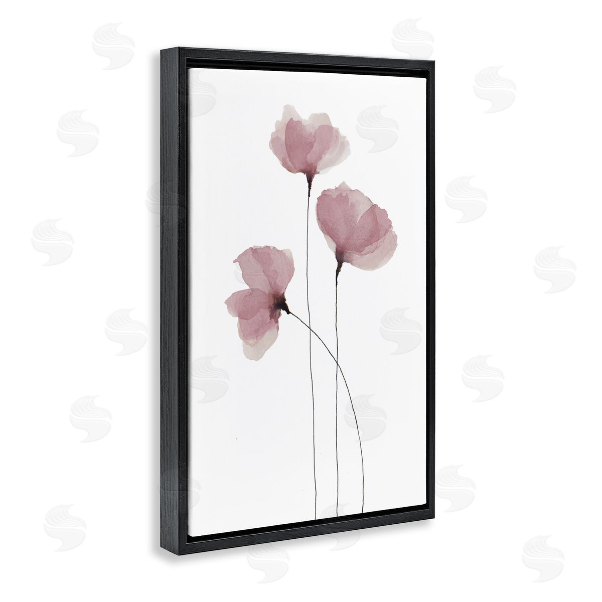 Krinlox Standing Tall Pink Flowers Black Floating Frame Canvas Wall Art Print