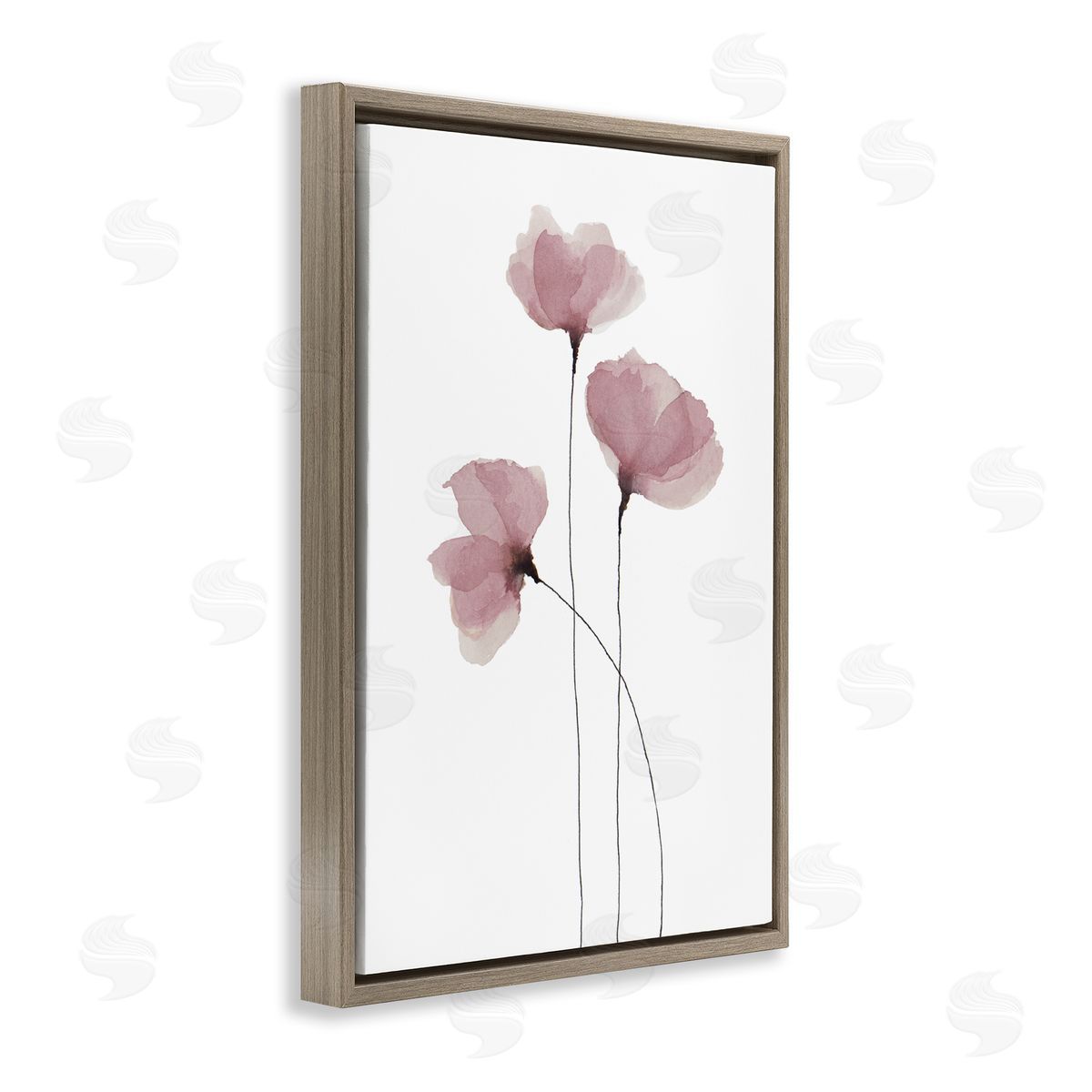 Krinlox Standing Tall Pink Flowers Brown Floating Frame Canvas Wall Art Print