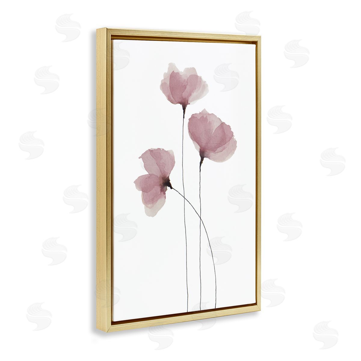 Krinlox Standing Tall Pink Flowers Gold Floating Frame Canvas Wall Art Print