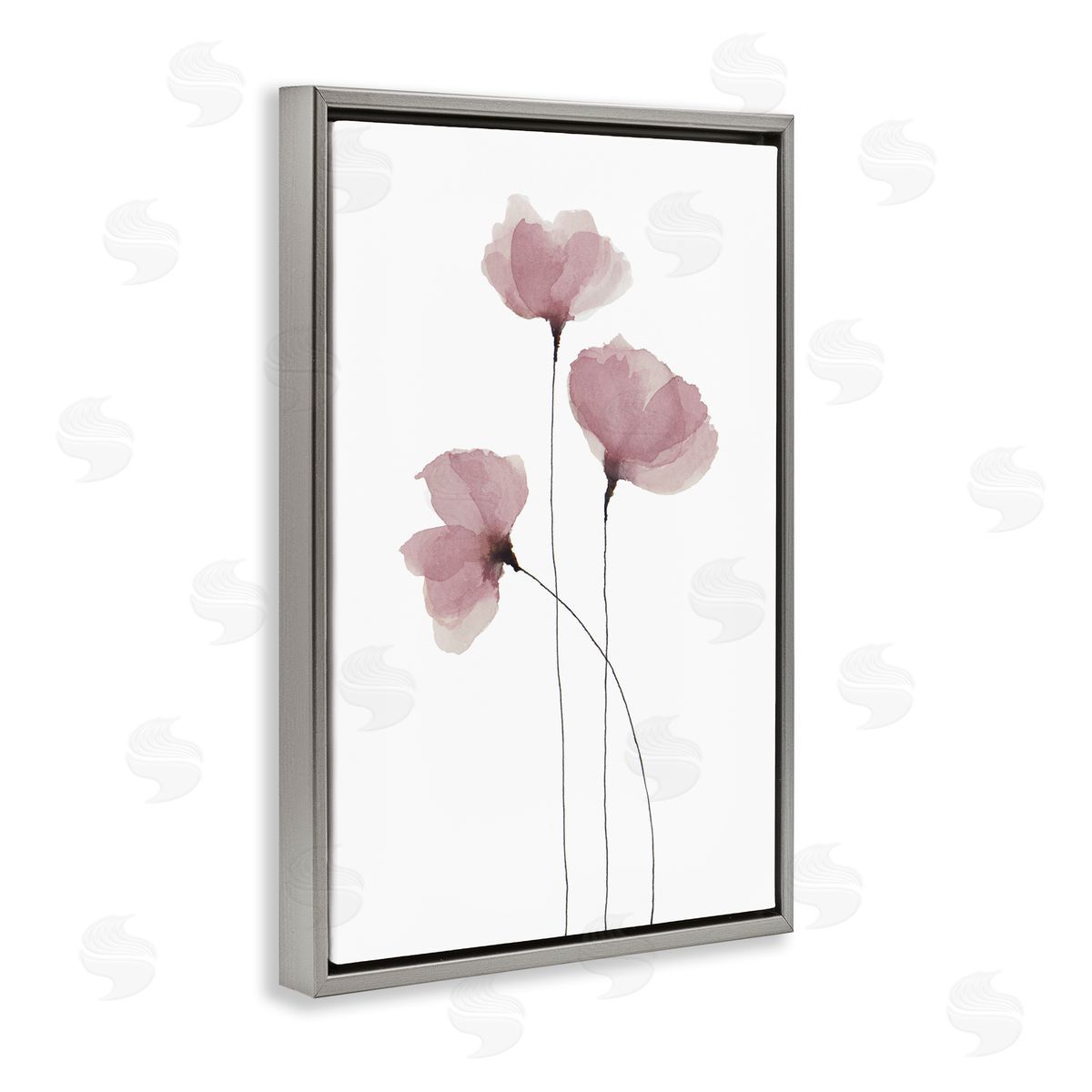 Krinlox Standing Tall Pink Flowers Gray Floating Frame Canvas Wall Art Print