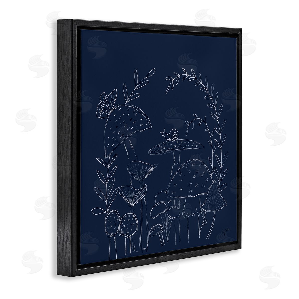 Lucille Price Mushrooms on Blue Black Floating Frame Canvas Wall Art Print
