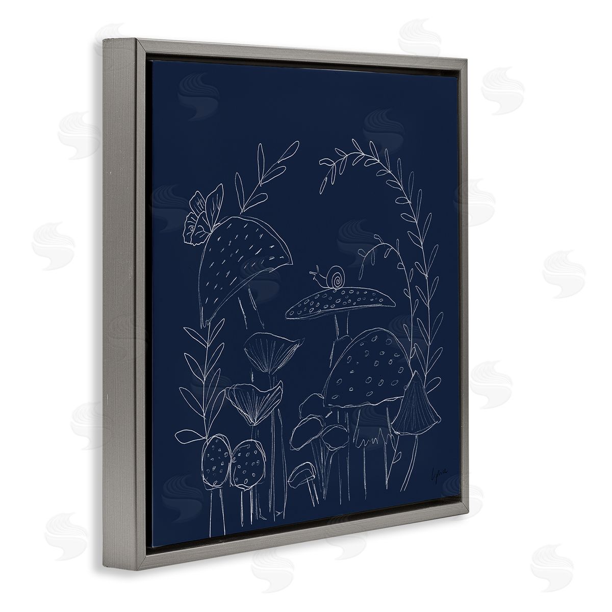 Lucille Price Mushrooms on Blue Gray Floating Frame Canvas Wall Art Print