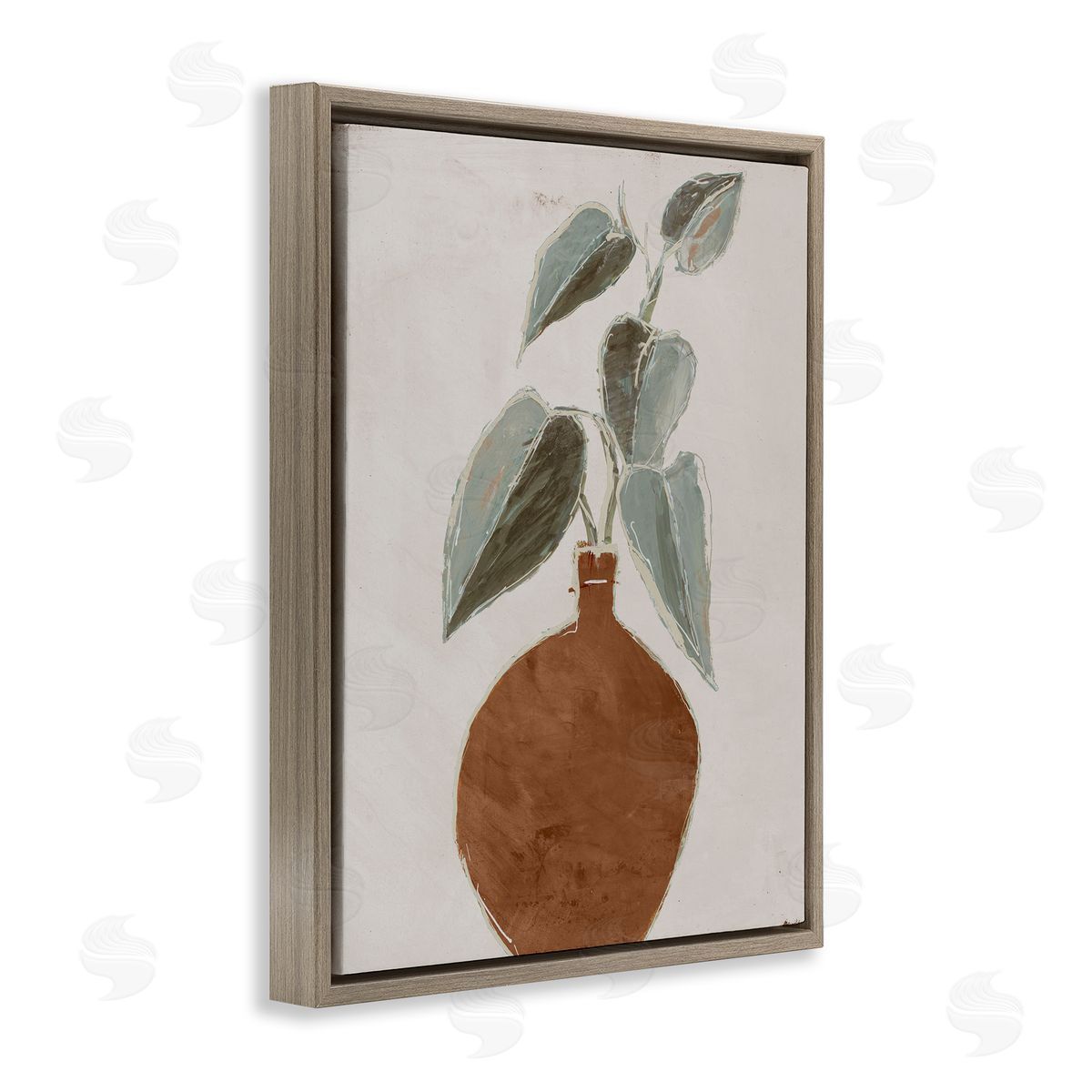 Lorenzo Collective Natural Tan Greenery Brown Floating Frame Canvas Wall Art Print