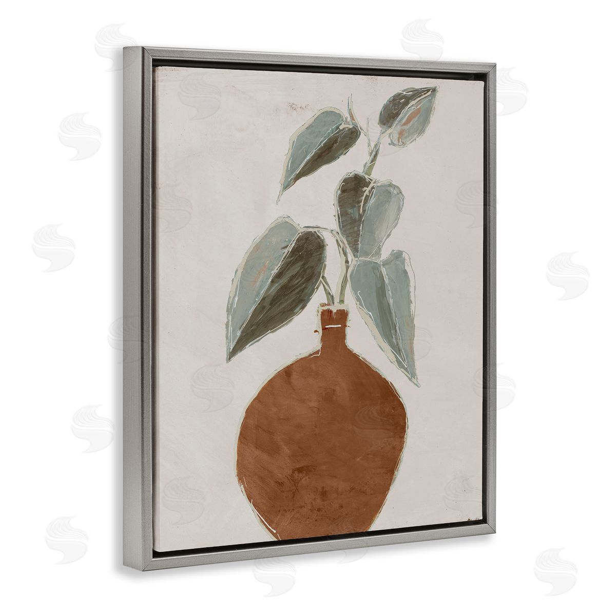 Lorenzo Collective Natural Tan Greenery Gray Floating Frame Canvas Wall Art Print