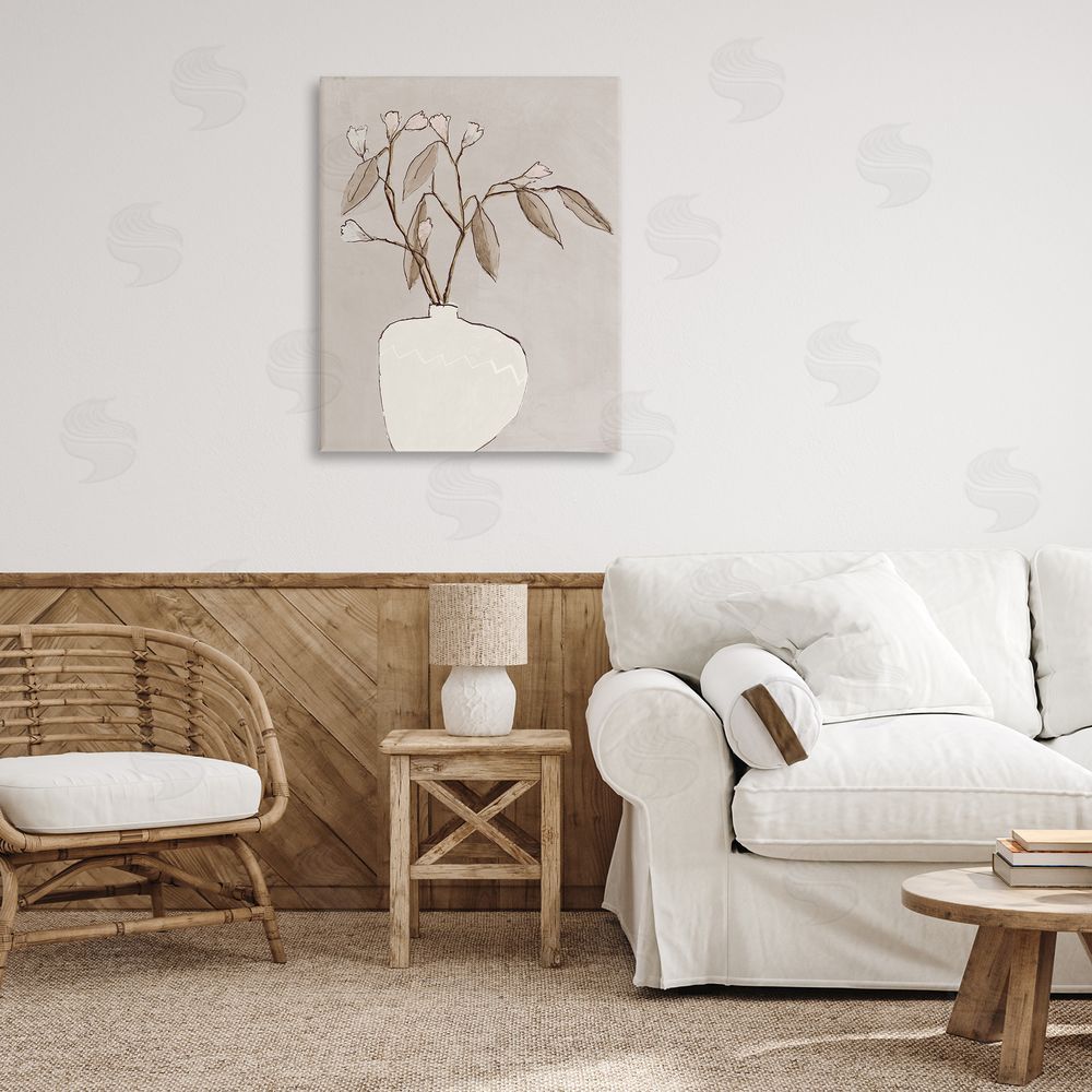 Lorenzo Collective Neutral Tan Greenery Canvas Wall Art Print in Room