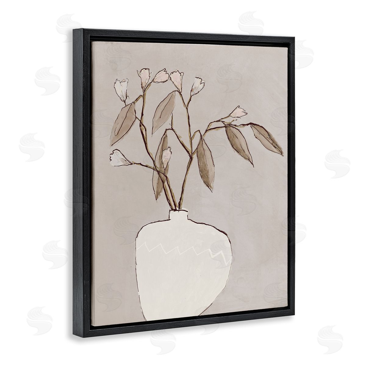 Lorenzo Collective Neutral Tan Greenery Black Floating Frame Canvas Wall Art Print