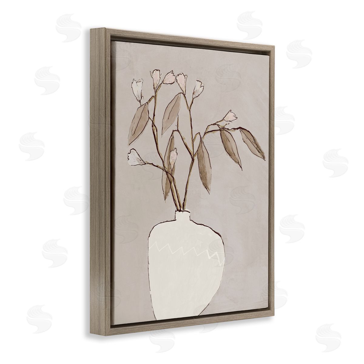 Lorenzo Collective Neutral Tan Greenery Brown Floating Frame Canvas Wall Art Print