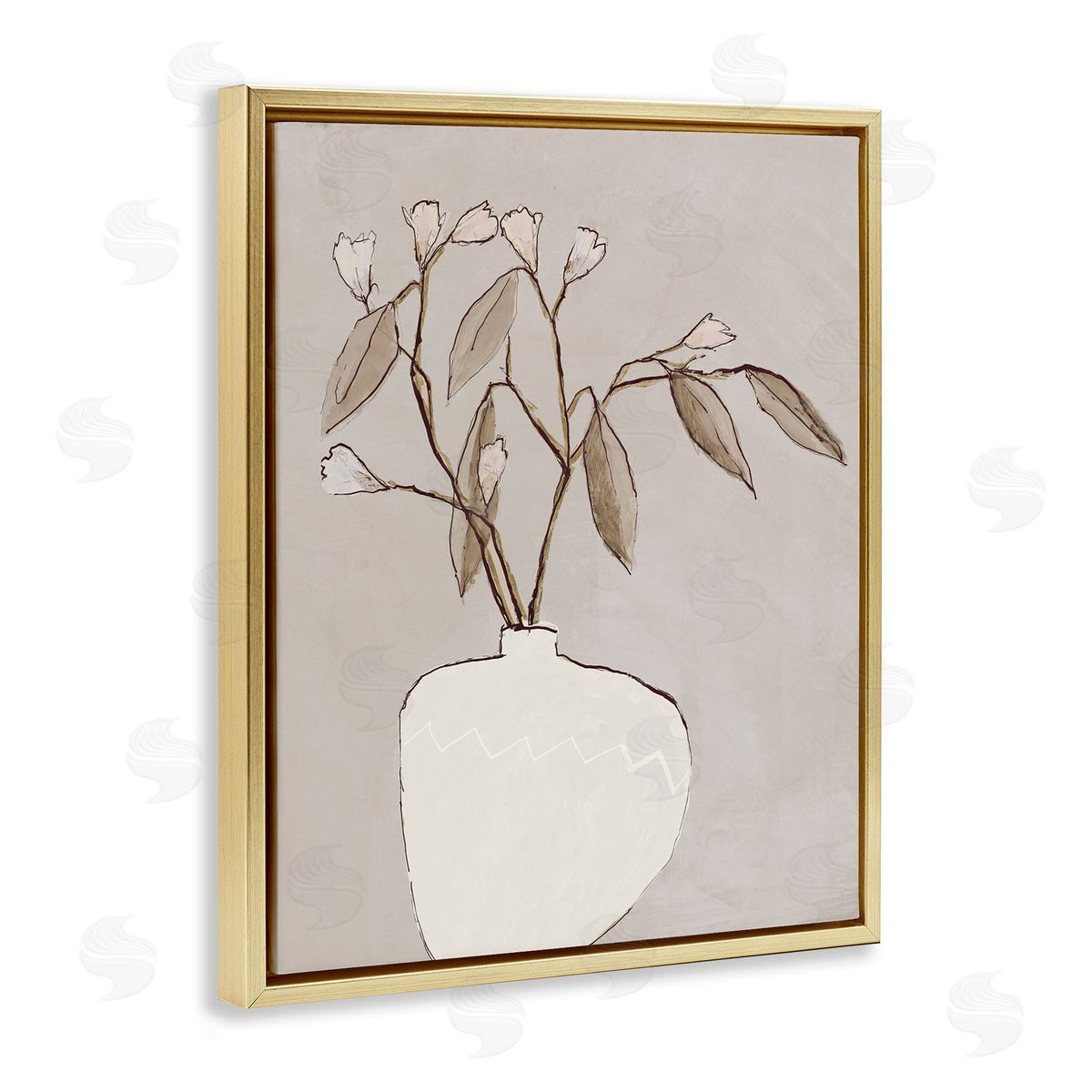 Lorenzo Collective Neutral Tan Greenery Gold Floating Frame Canvas Wall Art Print