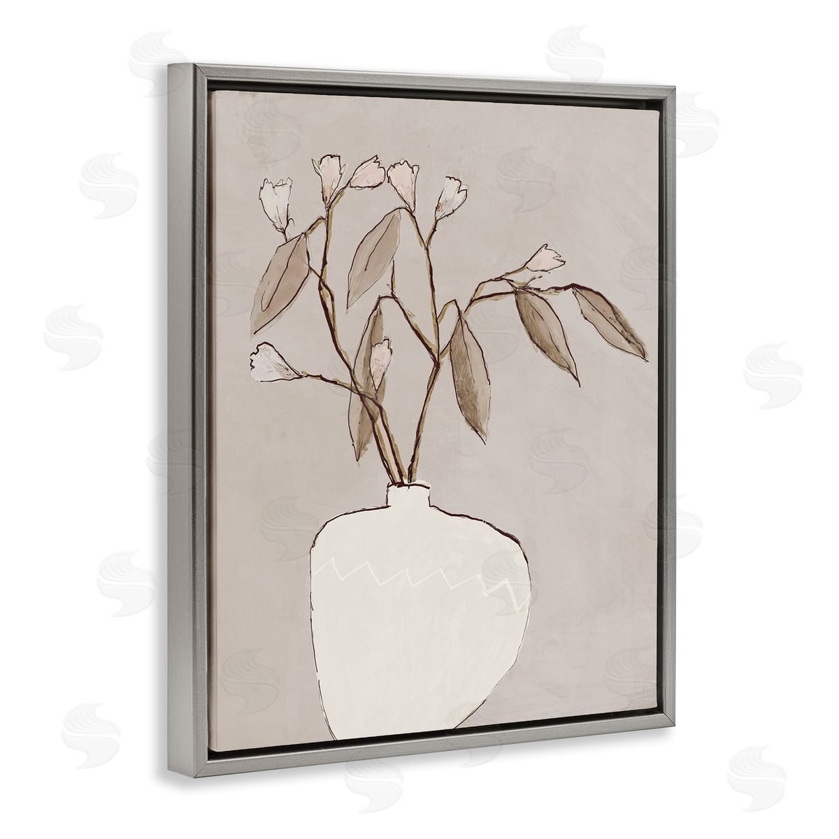 Lorenzo Collective Neutral Tan Greenery Gray Floating Frame Canvas Wall Art Print