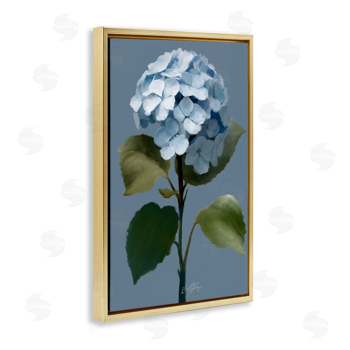 Elizabeth Medley Delicate Blue Hydrangea Gold Floating Frame Canvas Wall Art Print