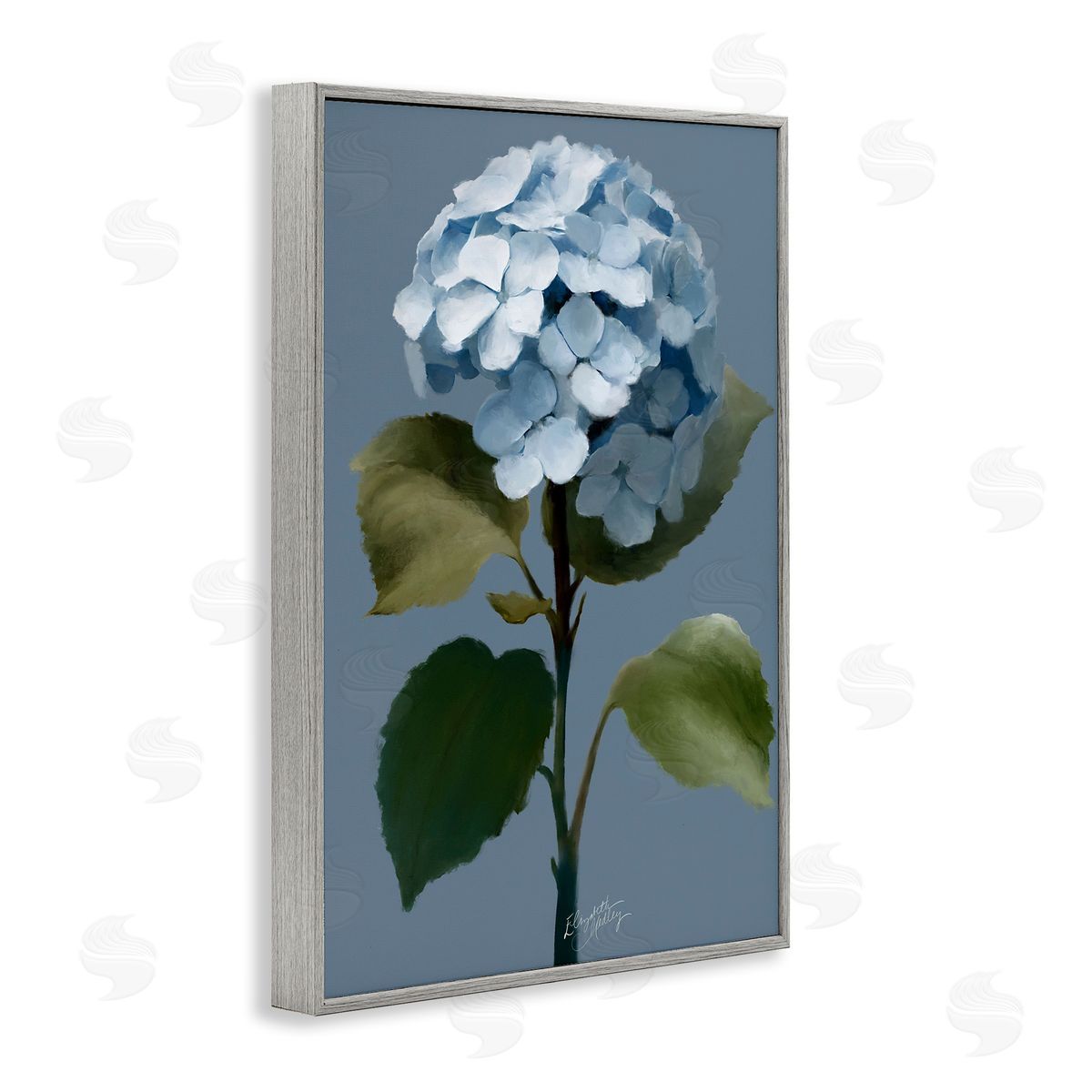 Elizabeth Medley Delicate Blue Hydrangea Gray Framed Giclee Wall Art Print