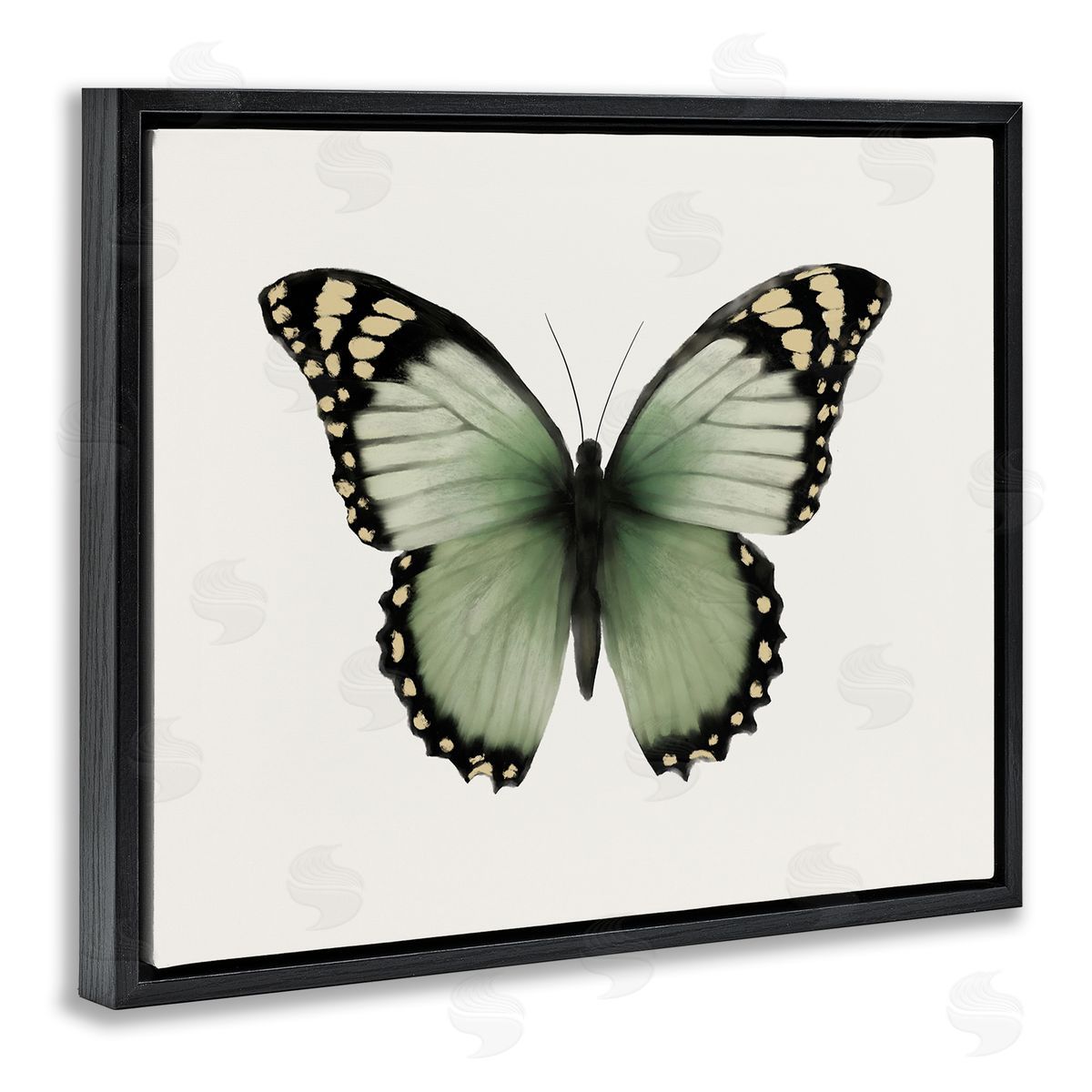 Elizabeth Medley Green Symmetrical Butterfly Black Floating Frame Canvas Wall Art Print