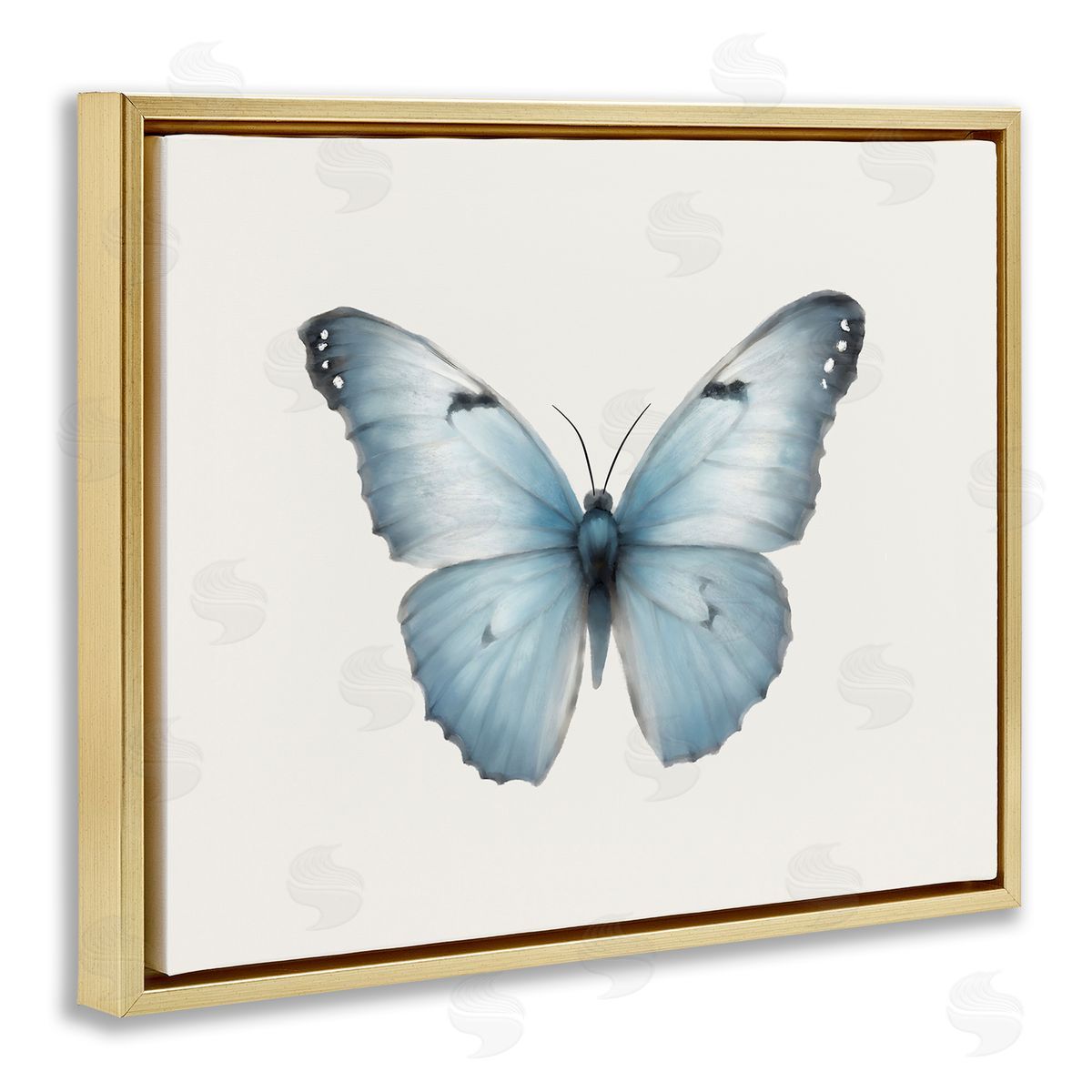 Elizabeth Medley Blue Symmetrical Butterfly Gold Floating Frame Canvas Wall Art Print