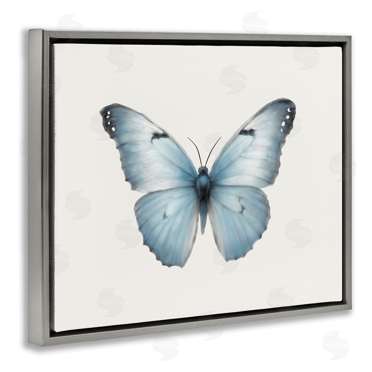 Elizabeth Medley Blue Symmetrical Butterfly Gray Floating Frame Canvas Wall Art Print