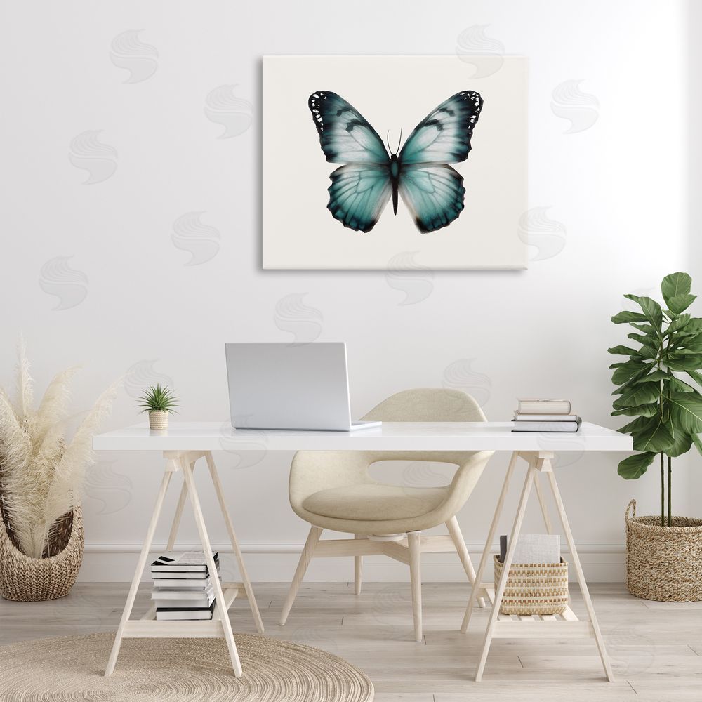 Elizabeth Medley Teal Symmetrical Butterfly Canvas Wall Art Print in Room