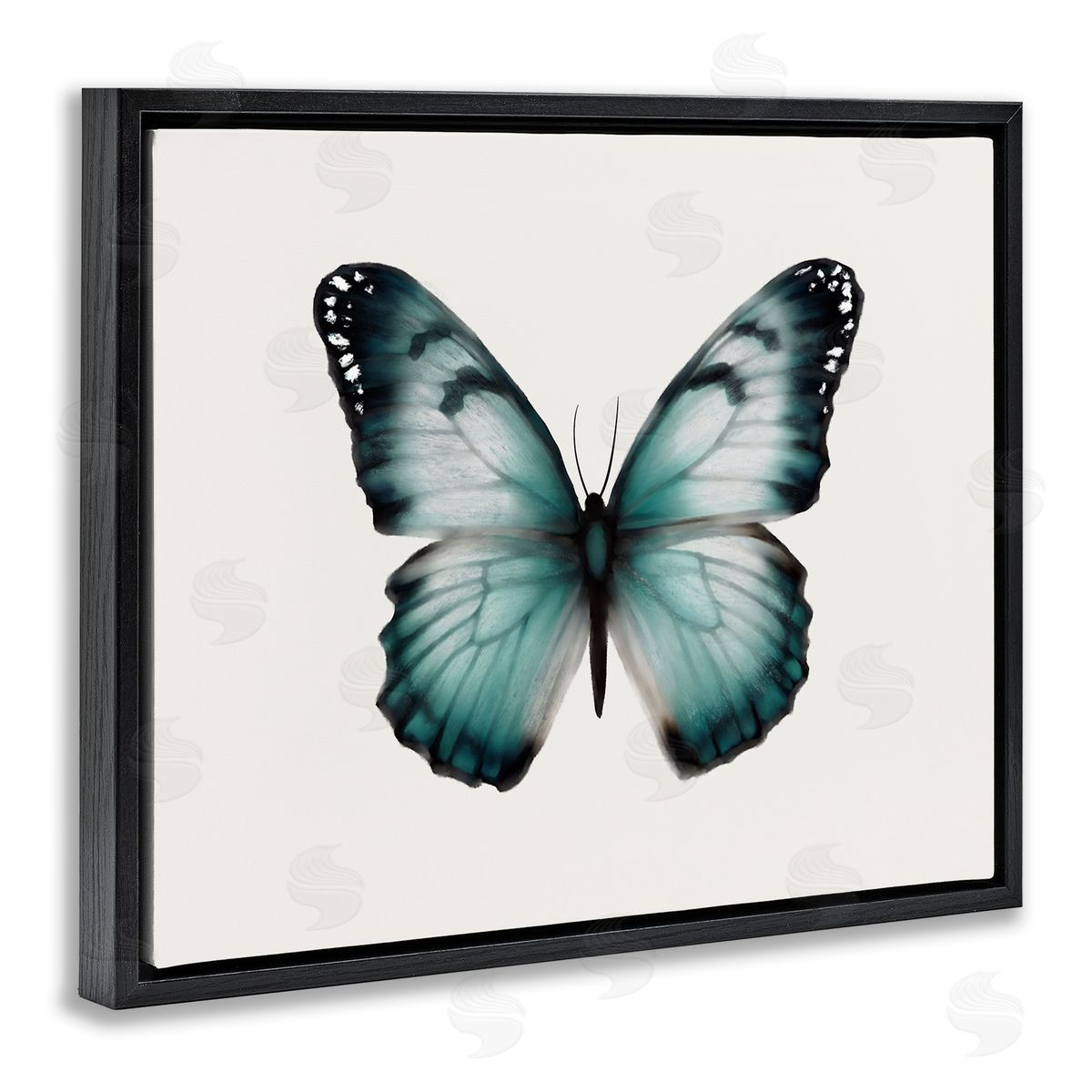 Elizabeth Medley Teal Symmetrical Butterfly Black Floating Frame Canvas Wall Art Print