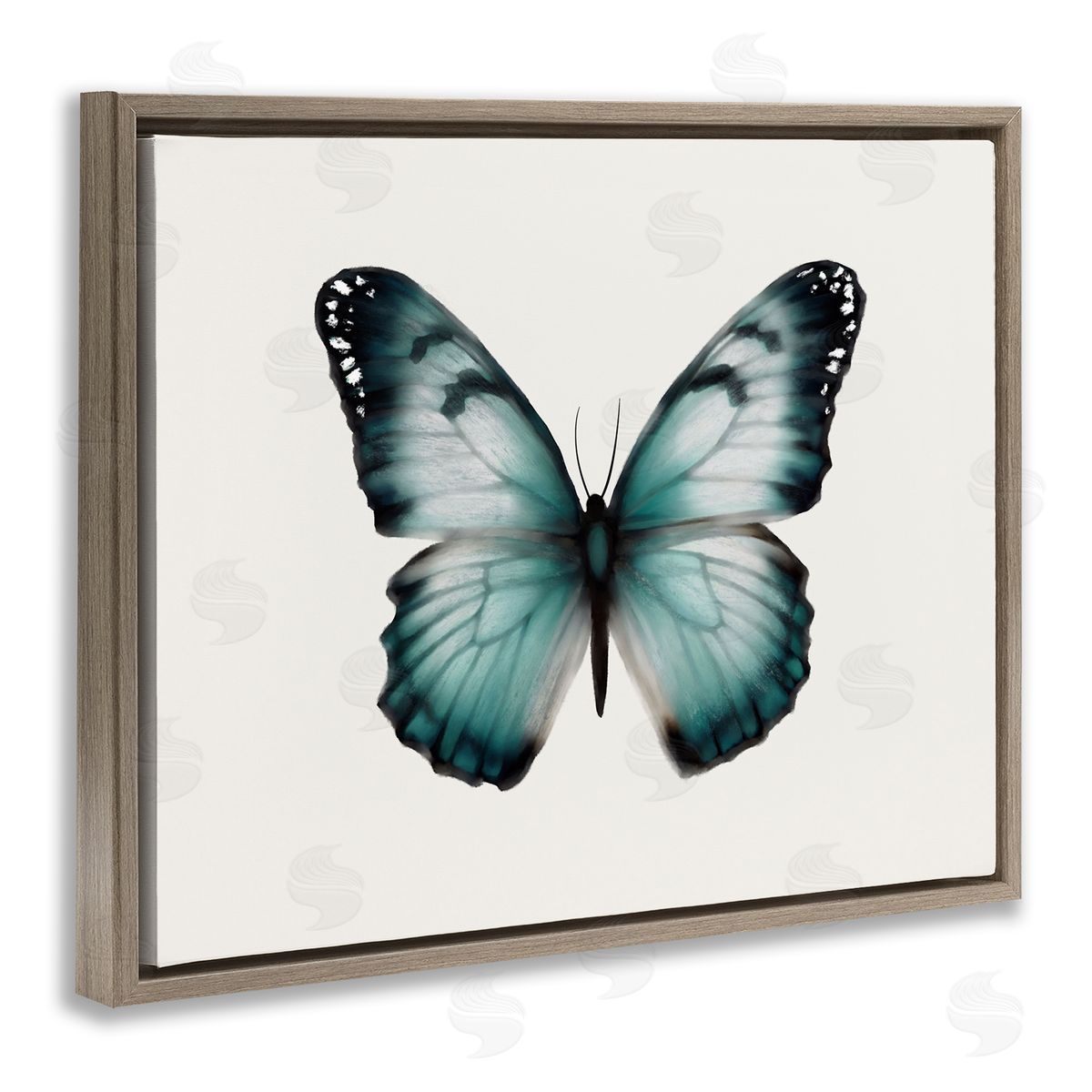 Elizabeth Medley Teal Symmetrical Butterfly Brown Floating Frame Canvas Wall Art Print