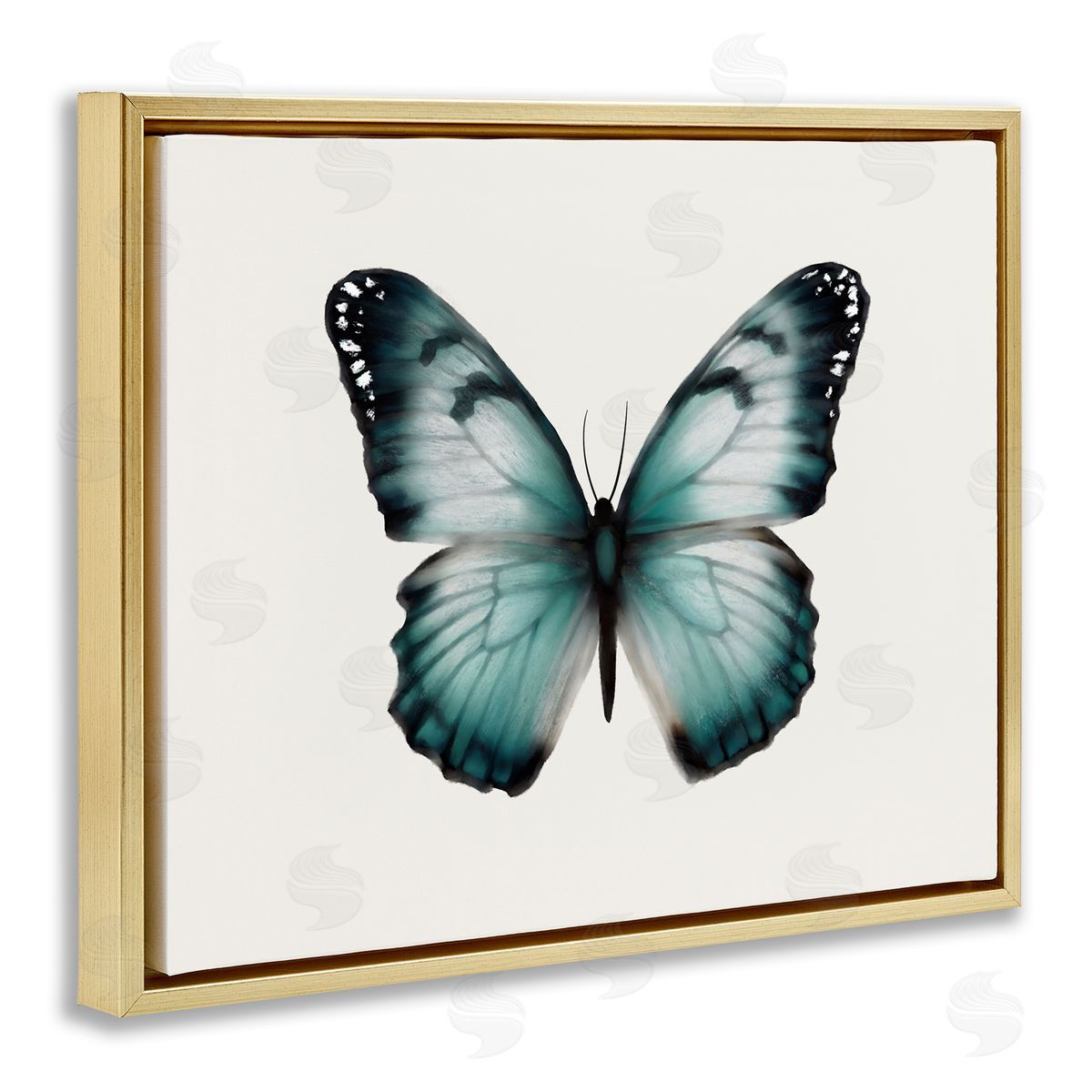 Elizabeth Medley Teal Symmetrical Butterfly Gold Floating Frame Canvas Wall Art Print