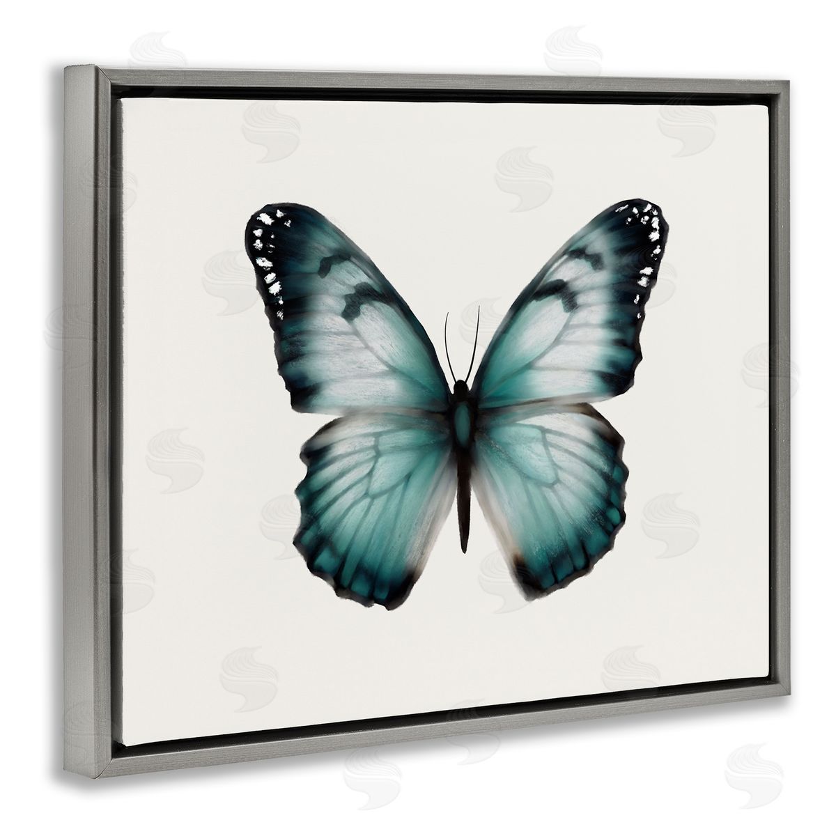 Elizabeth Medley Teal Symmetrical Butterfly Gray Floating Frame Canvas Wall Art Print