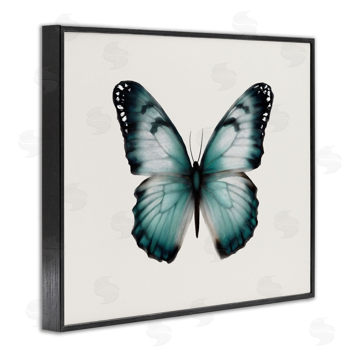 Elizabeth Medley Teal Symmetrical Butterfly Black Framed Giclee Wall Art Print