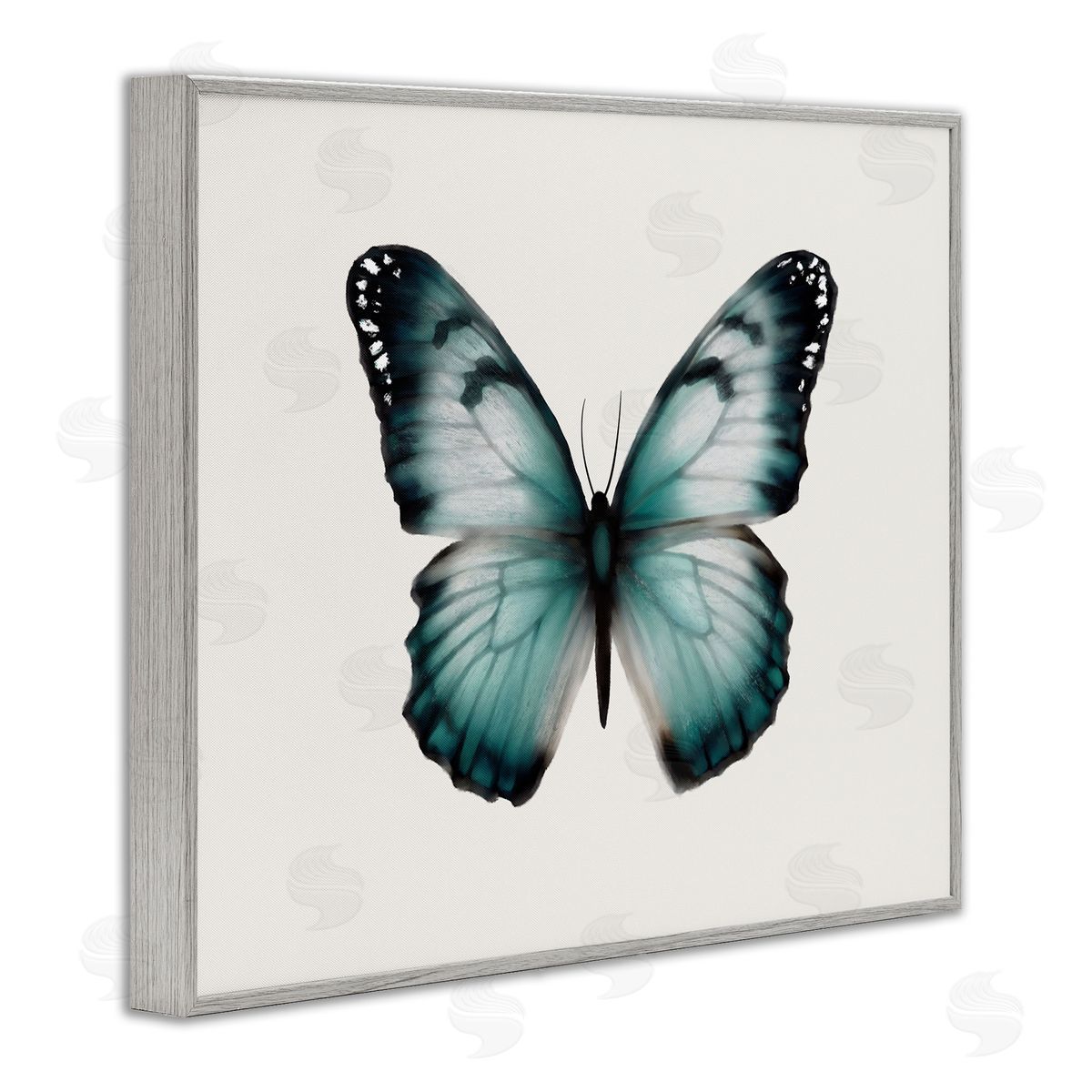 Elizabeth Medley Teal Symmetrical Butterfly Gray Framed Giclee Wall Art Print