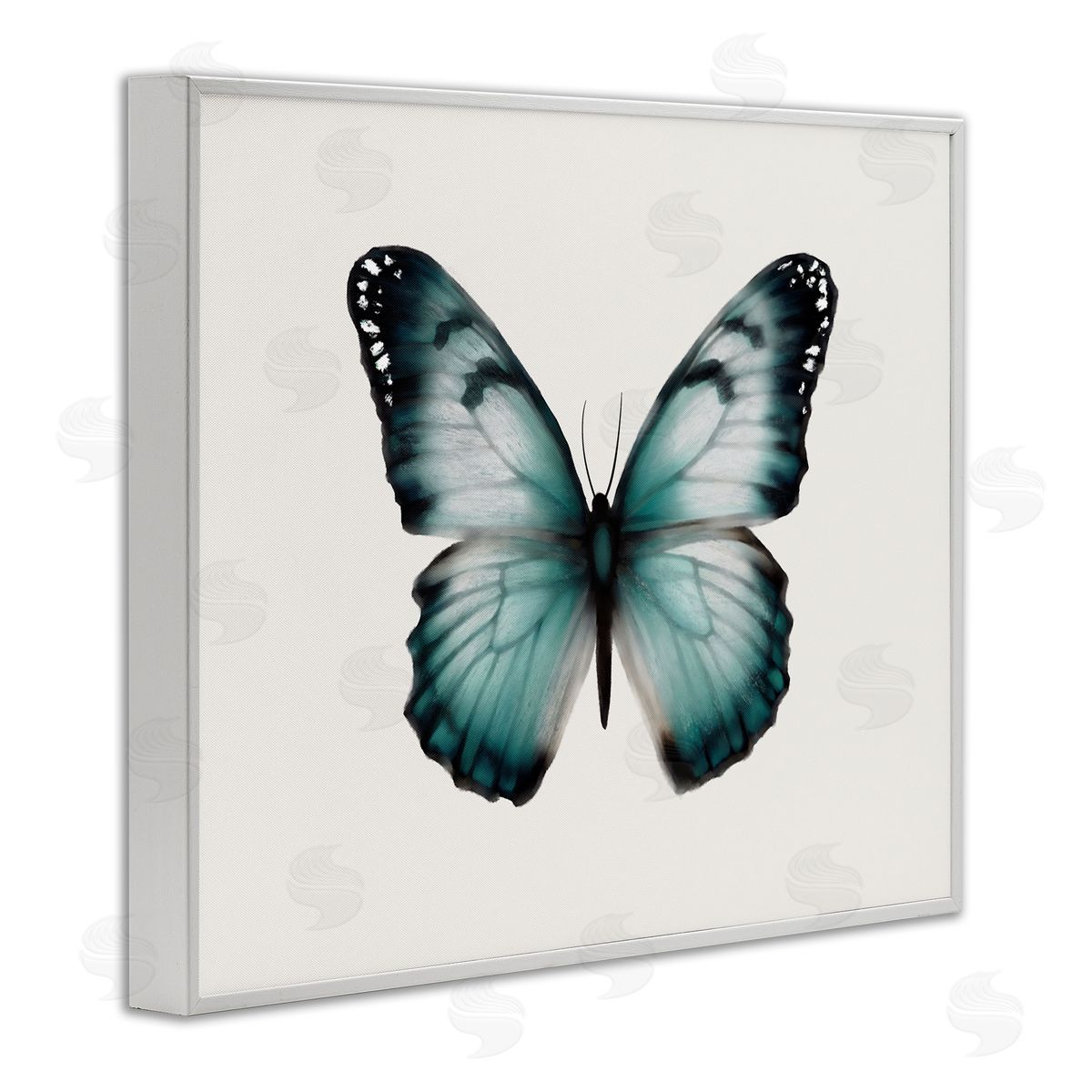 Elizabeth Medley Teal Symmetrical Butterfly White Framed Giclee Wall Art Print