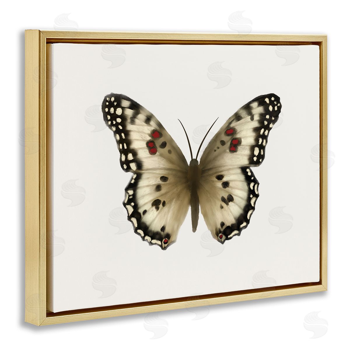 Elizabeth Medley Tan Symmetrical Butterfly Gold Floating Frame Canvas Wall Art Print