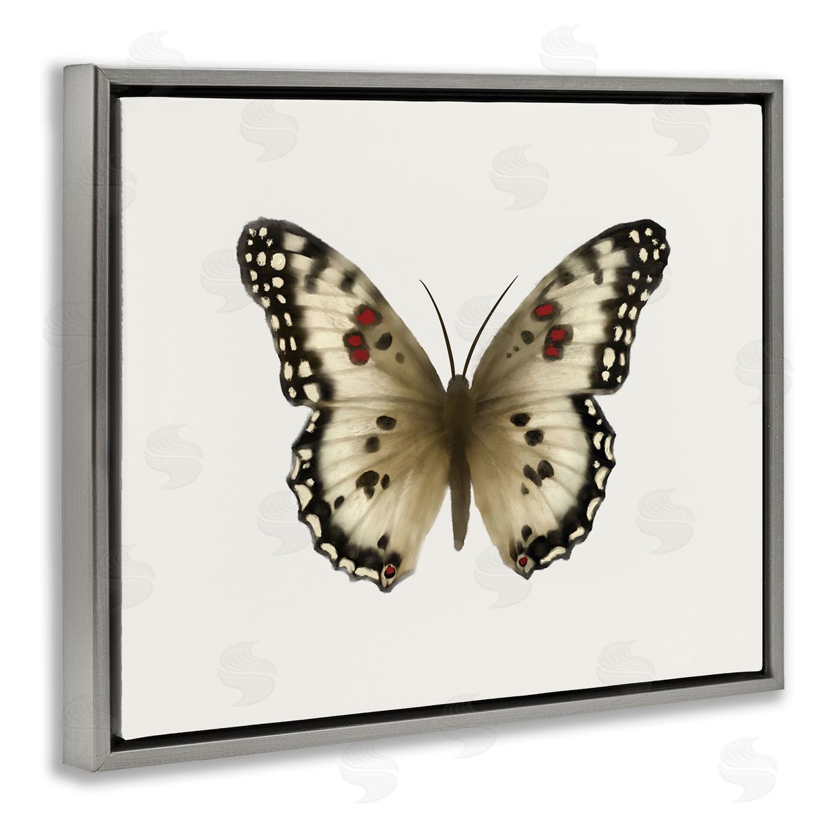 Elizabeth Medley Tan Symmetrical Butterfly Gray Floating Frame Canvas Wall Art Print