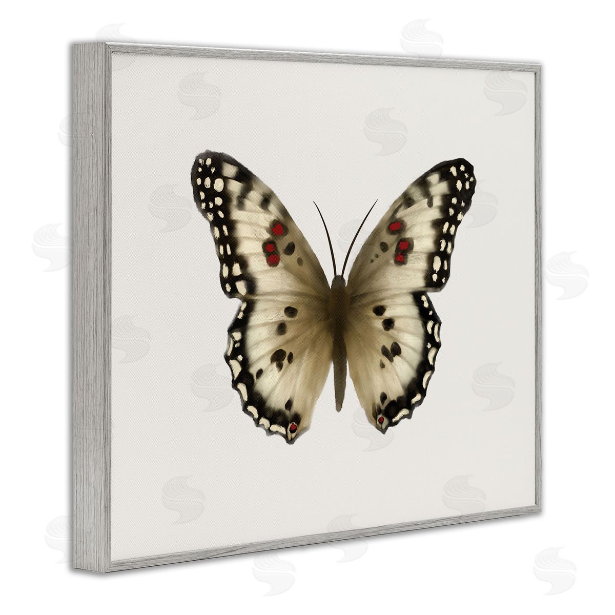Elizabeth Medley Tan Symmetrical Butterfly Gray Framed Giclee Wall Art Print