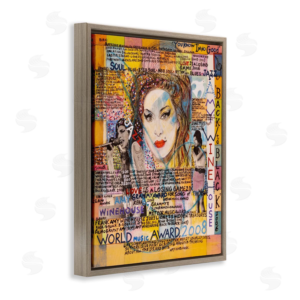 Sabin Amy Winehouse Collage Brown Floating Frame Canvas Wall Art Print
