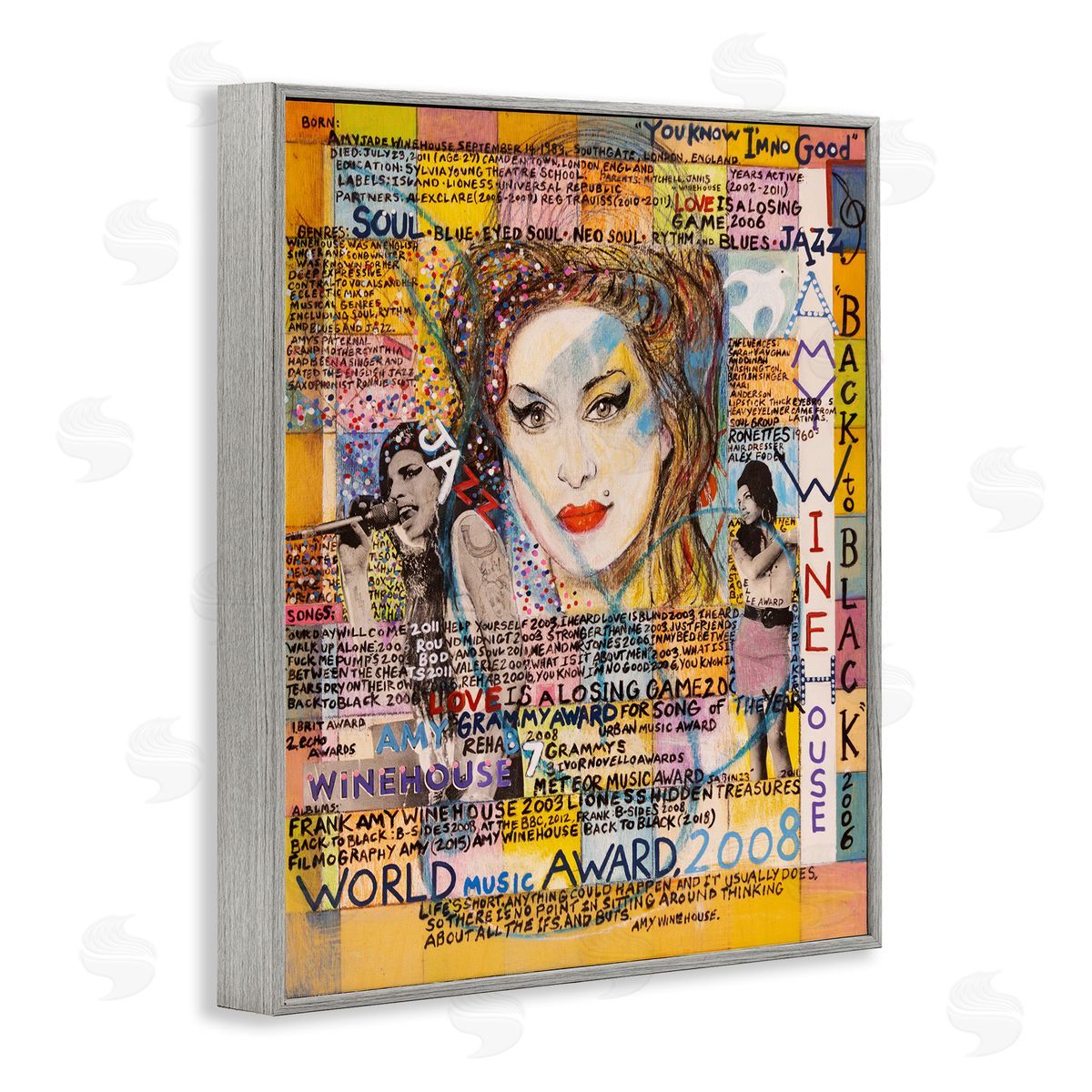 Sabin Amy Winehouse Collage Gray Framed Giclee Wall Art Print