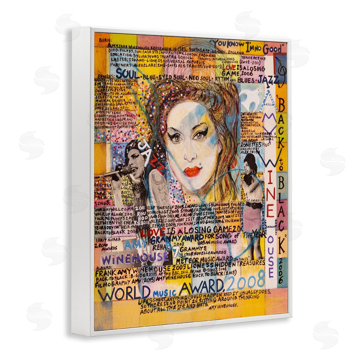 Sabin Amy Winehouse Collage White Framed Giclee Wall Art Print