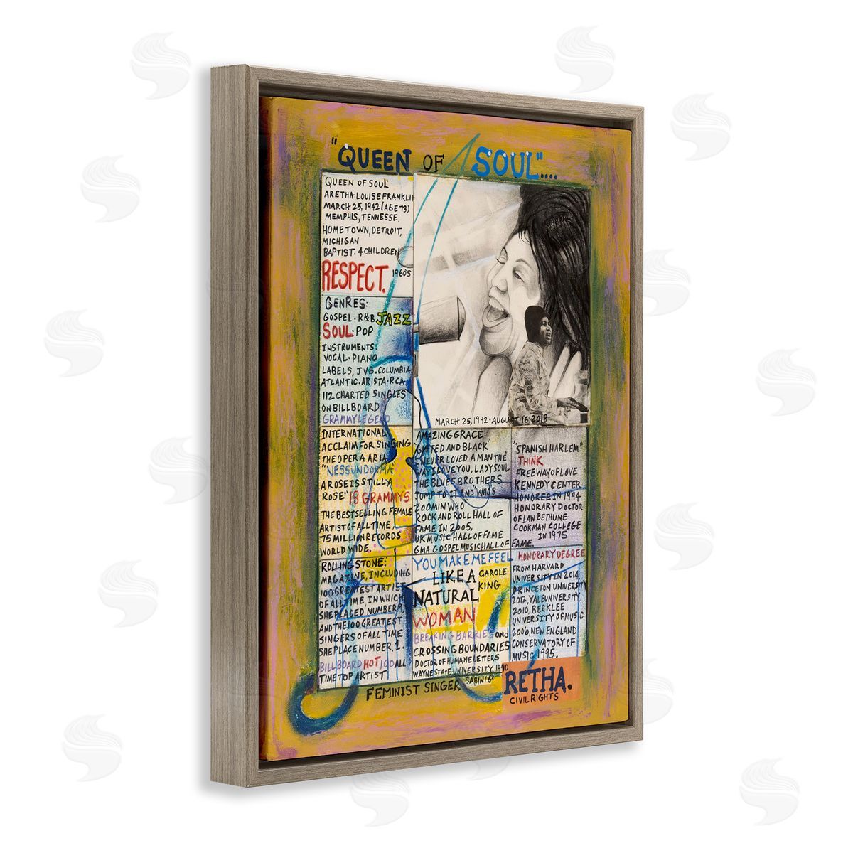 Sabin Aretha Franklin Collage Brown Floating Frame Canvas Wall Art Print