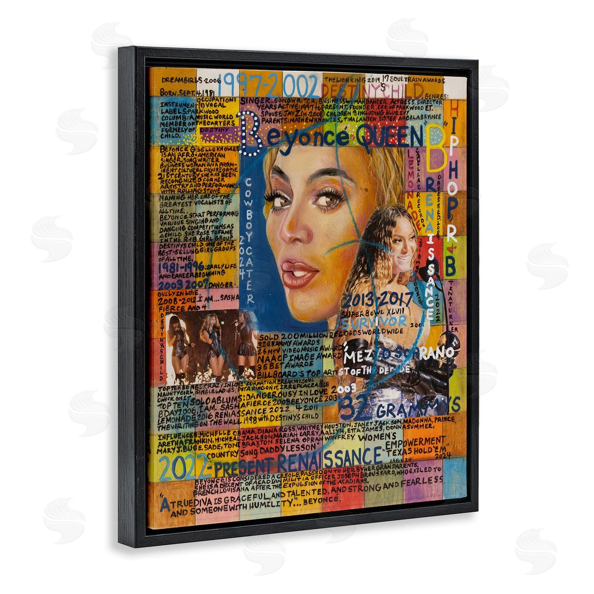 Sabin Beyonce Musician Collage Black Floating Frame Canvas Wall Art Print