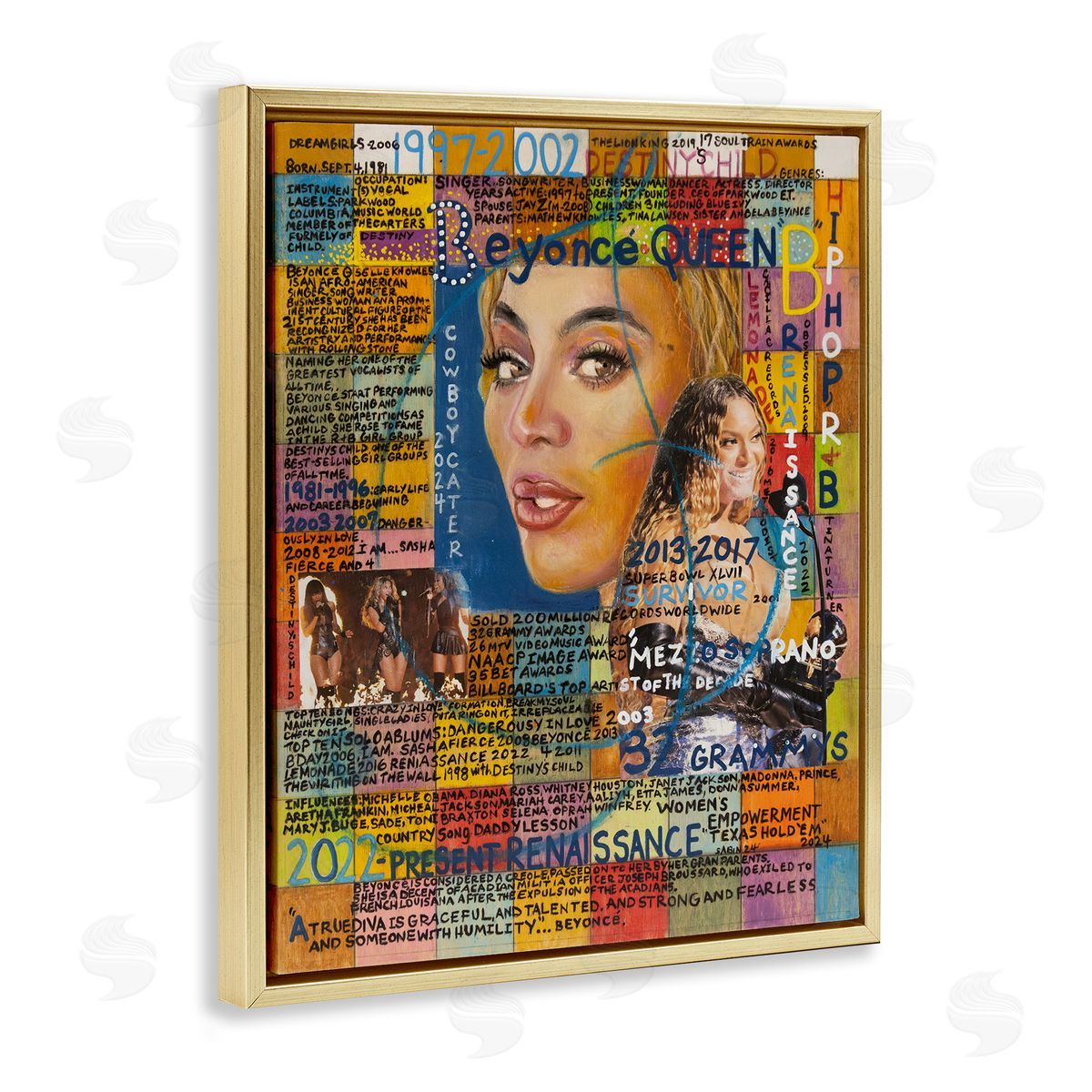 Sabin Beyonce Musician Collage Gold Floating Frame Canvas Wall Art Print