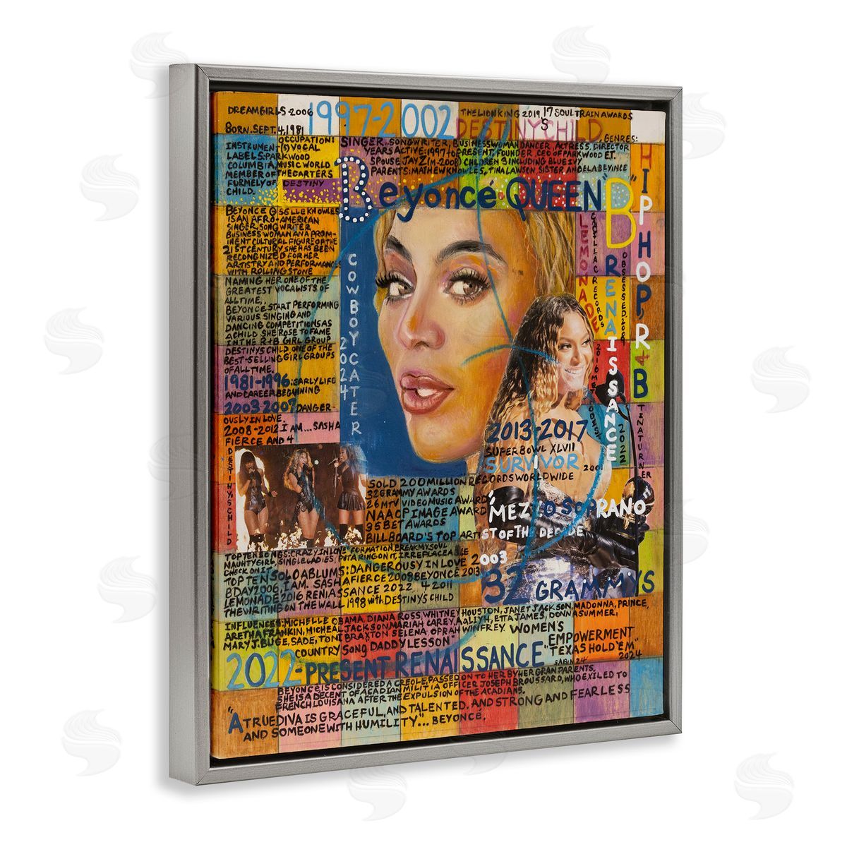 Sabin Beyonce Musician Collage Gray Floating Frame Canvas Wall Art Print